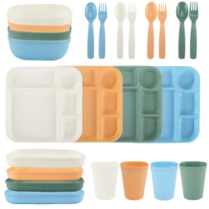 24-Piece Kids Plastic Square Dinnerware Set